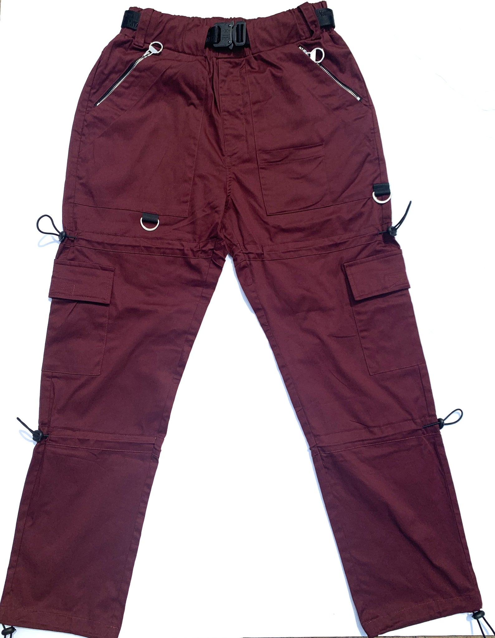 Campus Sutra Men's Maroon Cuffed Hem Cargo Trousers - Campussutra